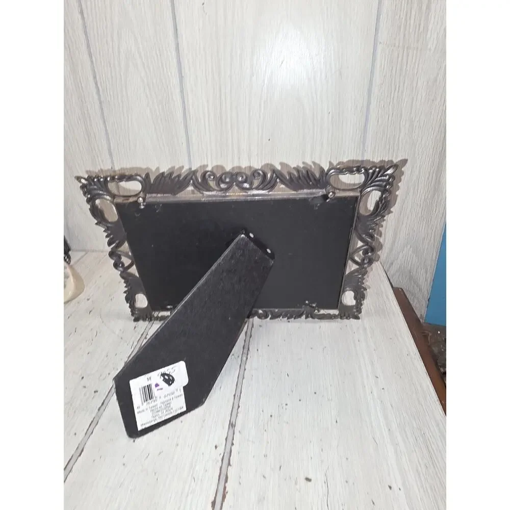 Vintage Solid Brass Ornate Small Double Picture Frame Rose Motif 3x5
